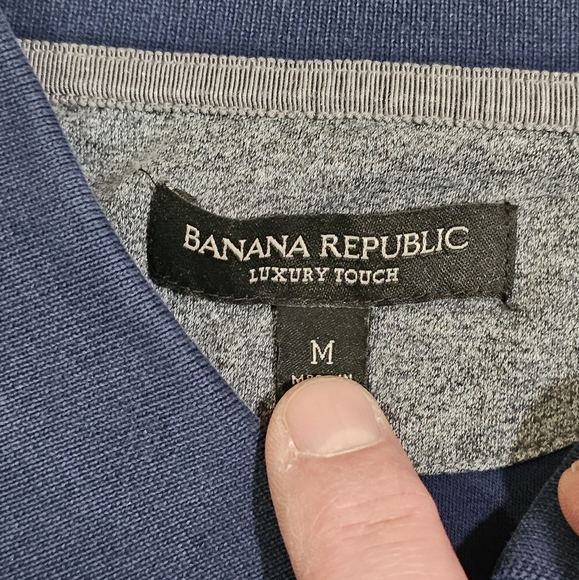 Banana Republic Luxury Touch Polo Men Medium Blue Stripped Preppy Office Academy - Picture 4 of 7